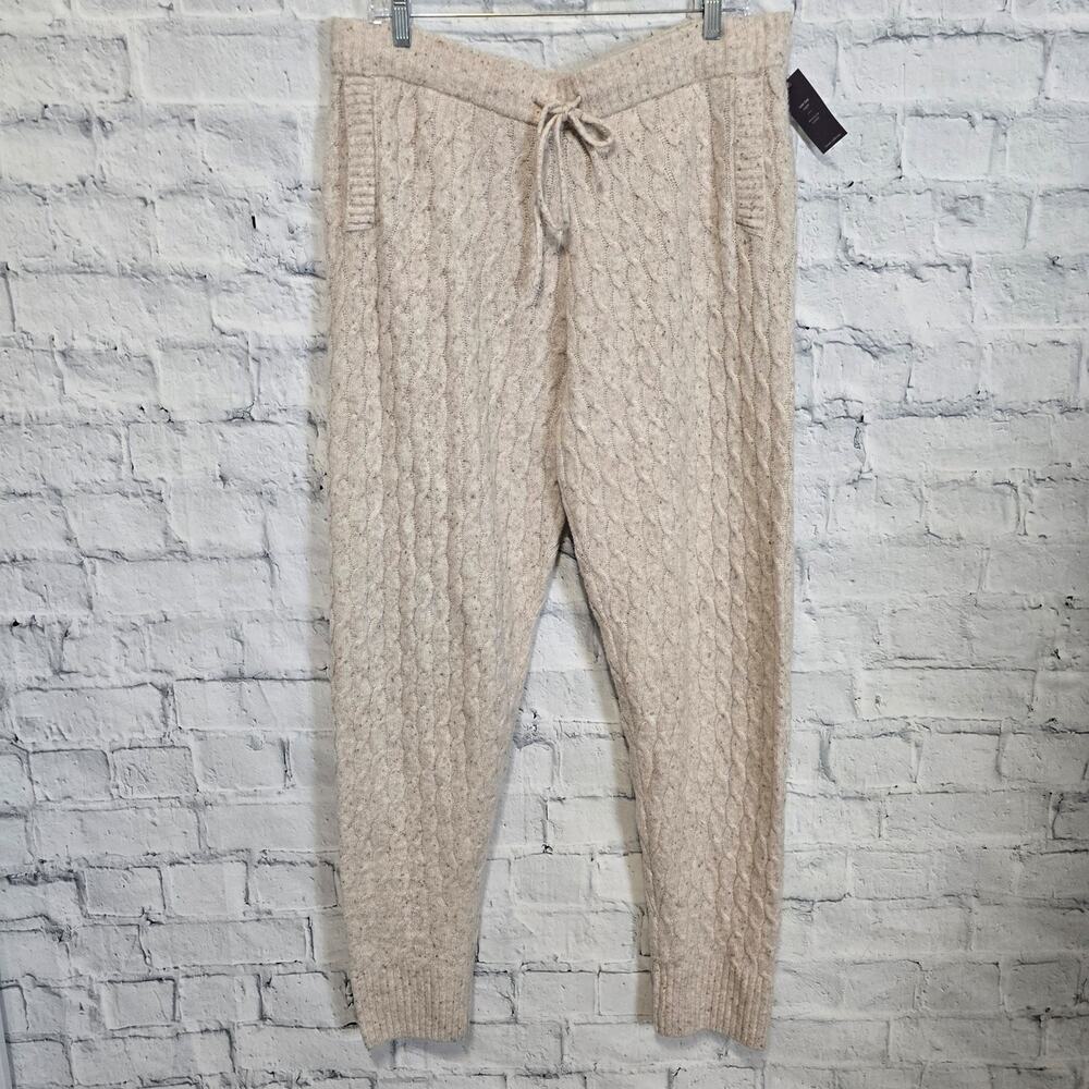 Auden Cable Knit Drawstring Lounge Pants Sz L beige pockets casual A29